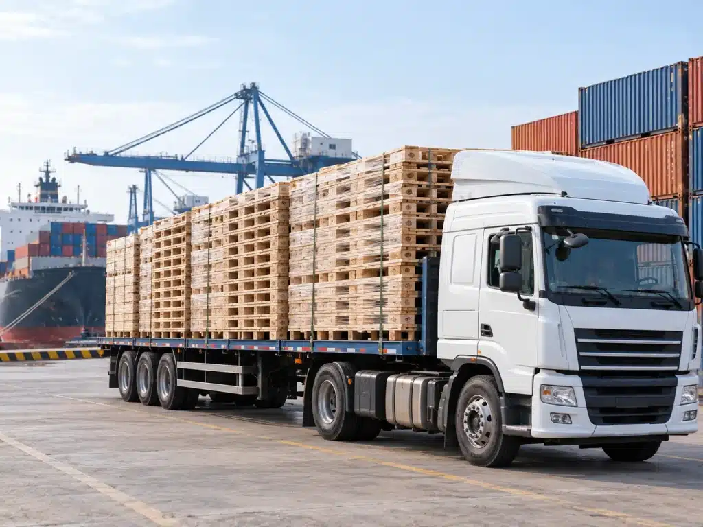 truk pengiriman pallet kayu untuk ekspor